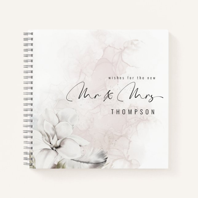 Aquarelle Blanc Floral Nouveau M. Mme Livre d'or (Devant)