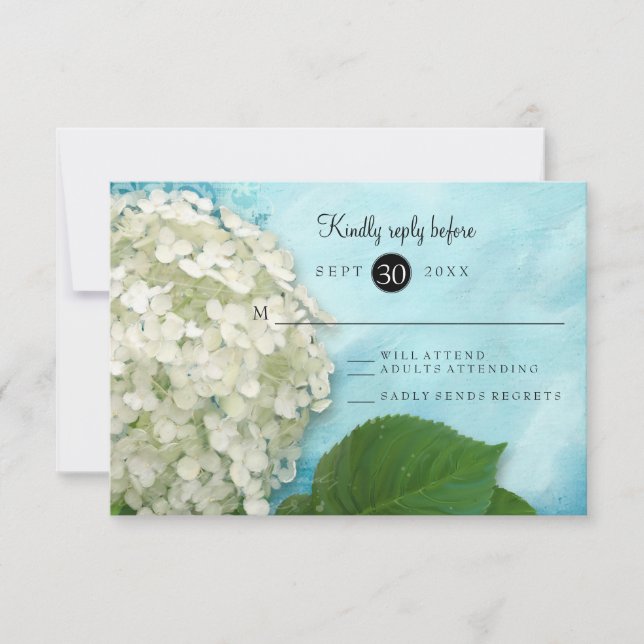 Aquarelle Blanc Hydrangea Mariage Floral RSVP (Devant)