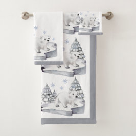 Aquarelle Blanc Polaire Ours Pin Arbres Noël