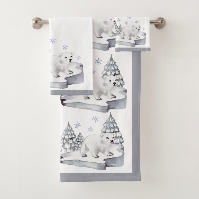 Aquarelle Blanc Polaire Ours Pin Arbres Noël (En situation)