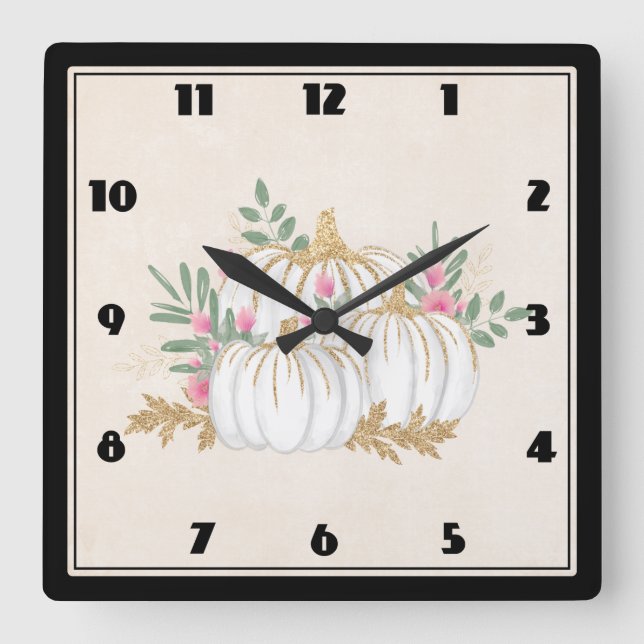 Aquarelle blanche et or Citrouille Grande horloge (Recto)