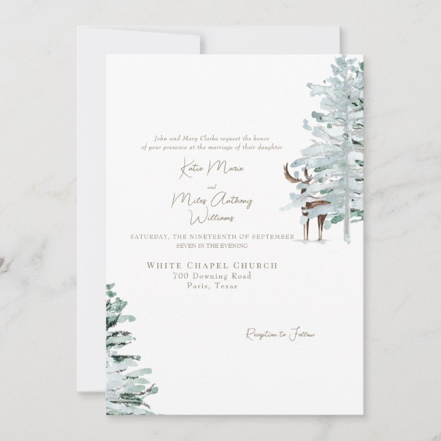 Aquarelle blanche Faire-part de mariage de cerfs d (Devant)