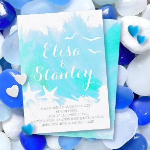 Aquarelle, blaue Aquarelle, Hochzeit am Seestrand Einladung