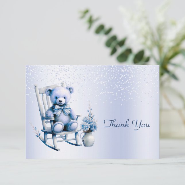 Aquarelle Bleu Bébé Carte de remerciements ours (Debout devant)