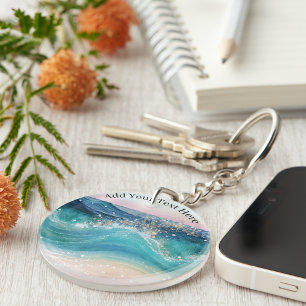 Aquarelle Bleu Blanc Océan Vague Personnalisée Nom