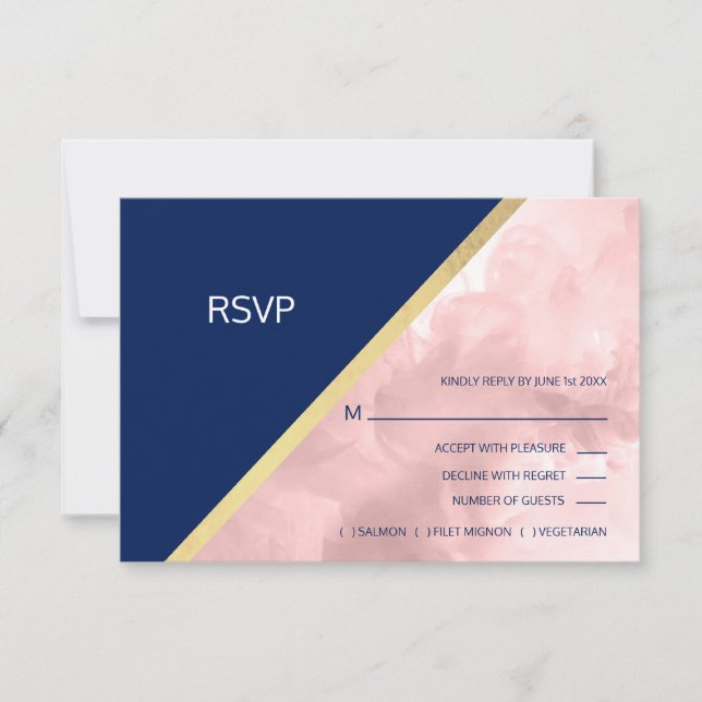 Aquarelle bleu bleu marine bleu Mariage RSVP (Devant)