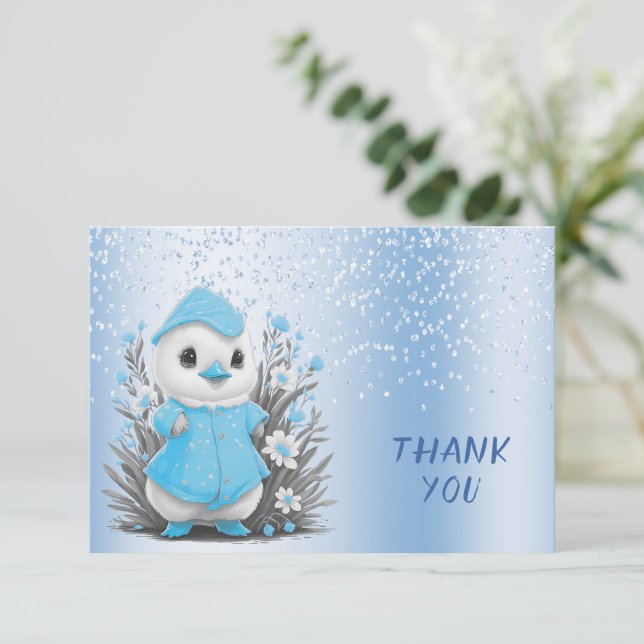 Aquarelle Bleu Canard Fleurs Carte de remerciement (Debout devant)