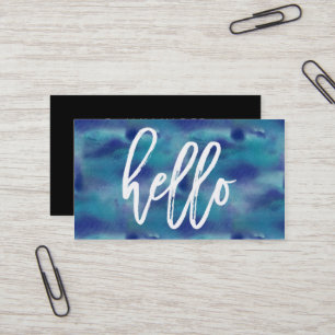Aquarelle bleu chic Hello Carte de visite