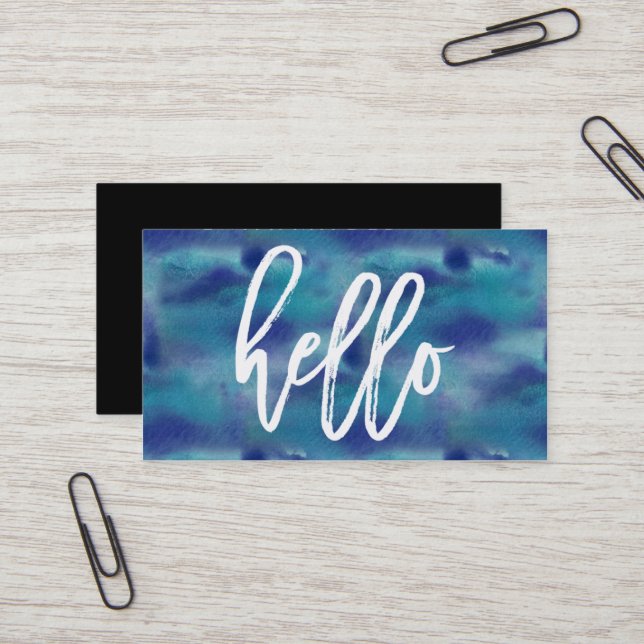 Aquarelle bleu chic Hello | Carte de visite (Devant/Arrière en situation)