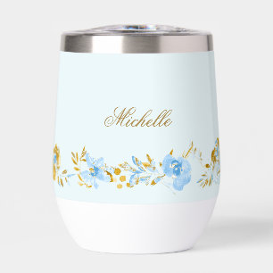 Aquarelle bleu clair personnalisée Or floral