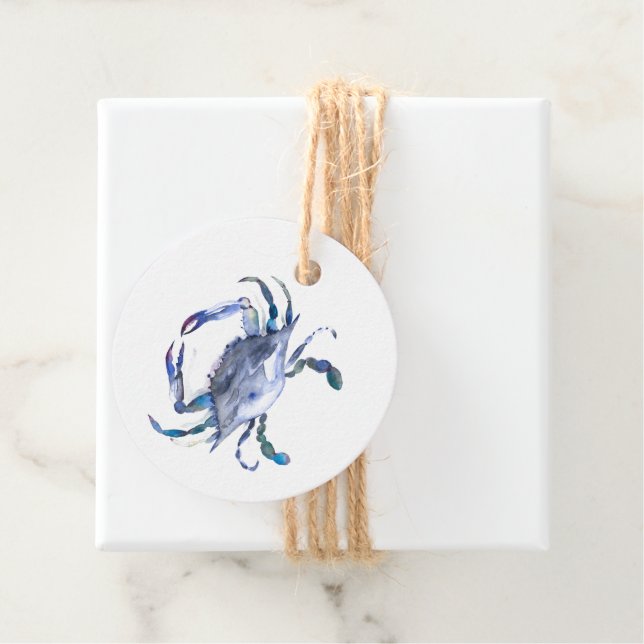 Aquarelle Bleu Crabe Favoriser les étiquettes (En situation)