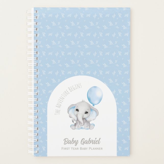 Aquarelle Bleu Cute Éléphant Avec Ballons Bébé (Devant)
