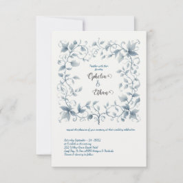 Aquarelle bleu Dusty Floral faire-part de mariage
