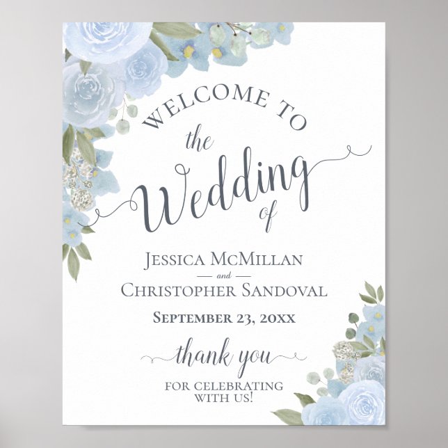 Aquarelle bleu Dusty Mariage Floral Affiche de bie (Devant)