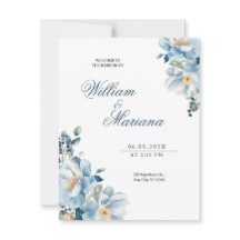 Aquarelle bleu élégant faire-part de mariage flora