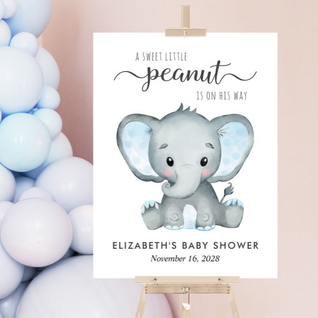 Aquarelle bleu éléphant Bébé garçon douche (Créateur téléchargé)