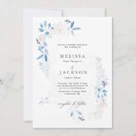 Aquarelle bleu et blanc Fleurs Invitation