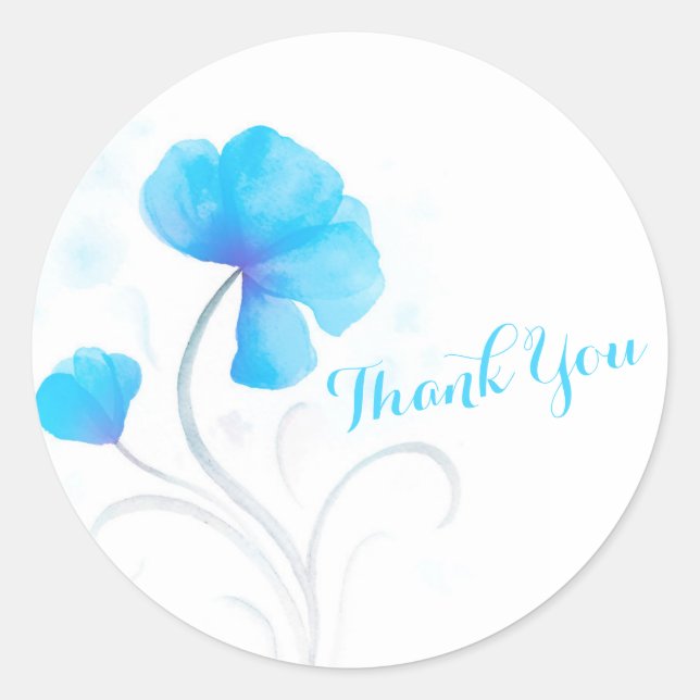 Aquarelle bleu fleur mariage merci sticker (Devant)