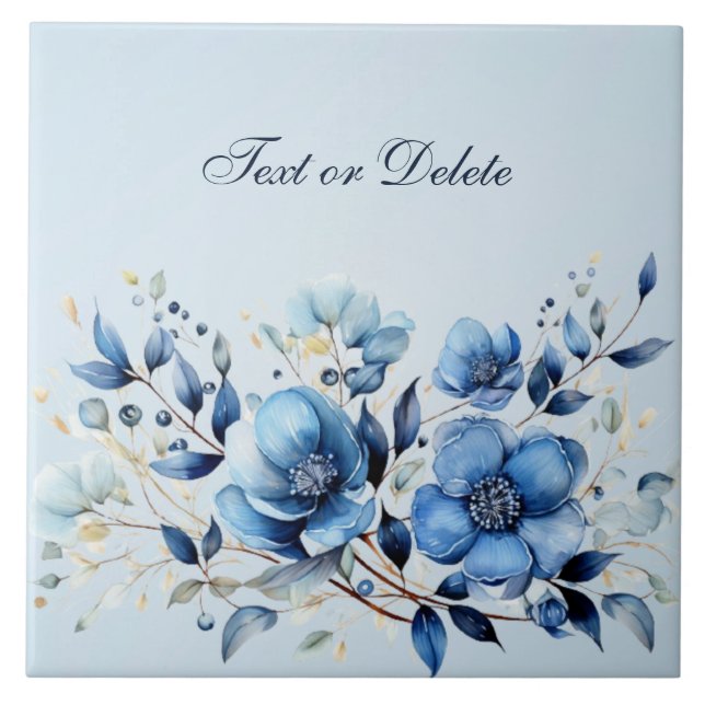 Aquarelle Bleu Fleurs Carreaux en céramique (Devant)