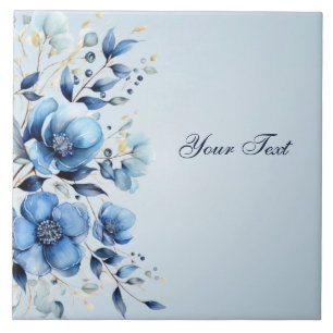 Aquarelle Bleu Fleurs Carreaux en céramique