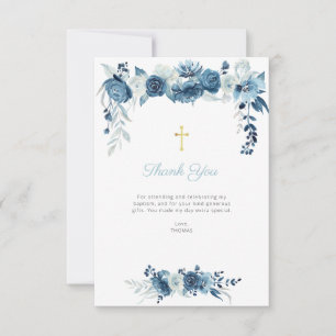 aquarelle bleu floral baptême carte de remerciemen