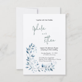 Aquarelle bleu foncé faire-part de mariage florale