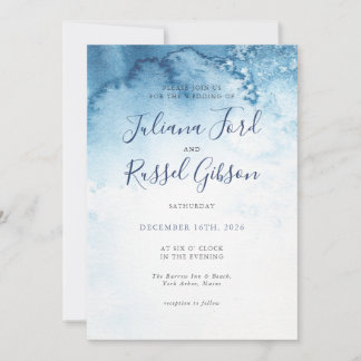 Aquarelle Bleu Hiver Mariage Invitation