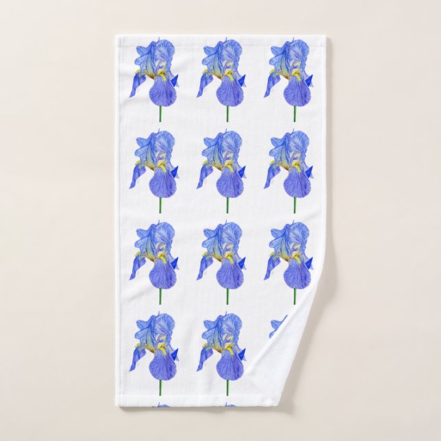 Aquarelle Bleu Iris Fleur Serviette (Serviette à main)