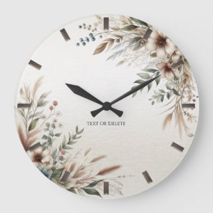 Aquarelle bleu ivoire Fleurs murales Horloge
