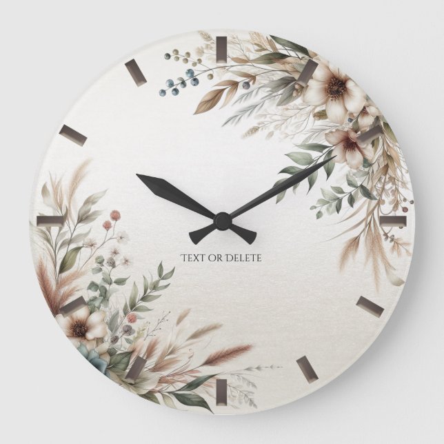 Aquarelle bleu ivoire Fleurs murales Horloge (Recto)