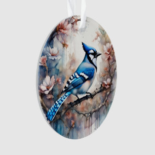 Aquarelle bleu Jay Cherry Blossoms