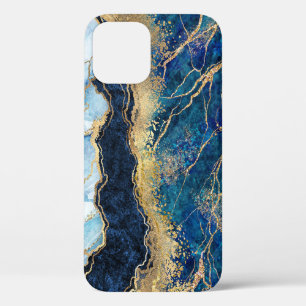 Aquarelle Bleu Marbre Or Coque-Mate coque iphone