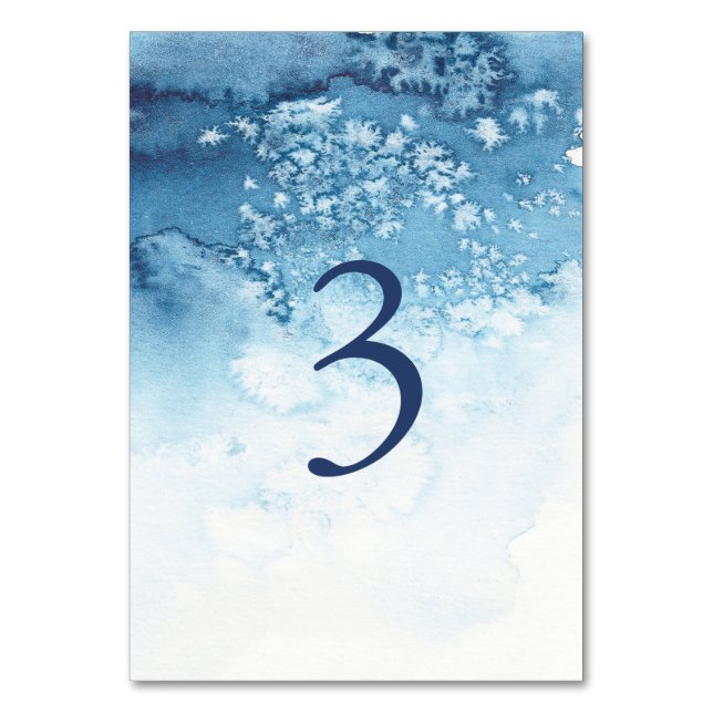 Aquarelle Bleu Mariage d'hiver Numéro de table (Par défaut)