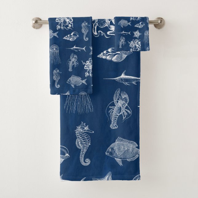 Aquarelle bleu marine Océan Animaux marins (En situation)