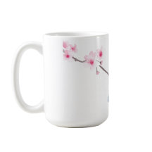 Aquarelle bleu merisier fleur tasse de café