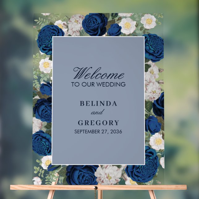 Aquarelle bleu moderne Floral Mariage clair (Neutre)