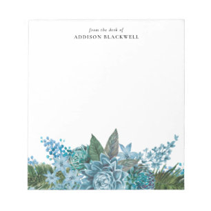 Aquarelle bleu Nom floral Modèle Bloc-notes