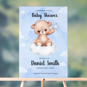 Aquarelle bleu Ours en tourbe pour Baby shower
