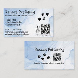 Aquarelle Bleu Pet Sitter Code QR Carte de visite