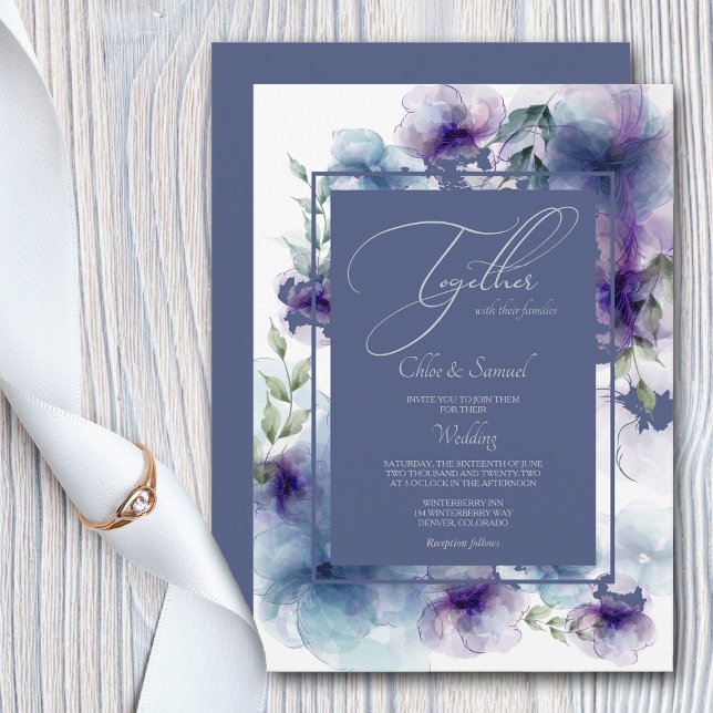 Aquarelle bleu romantique Faire-part de mariage fl (Créateur téléchargé)