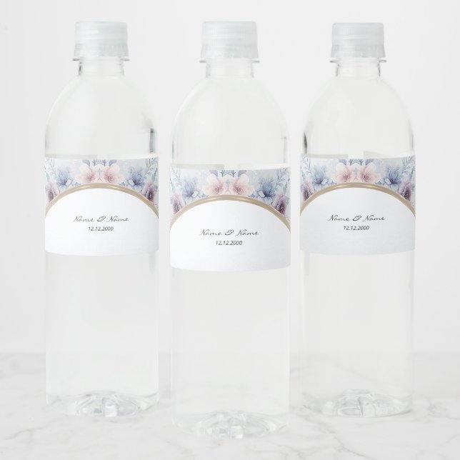 Aquarelle bleu rose Étiquette de bouteille d'eau (Bouteilles)