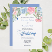 Aquarelle bleu rose Faire-part de mariage Floral