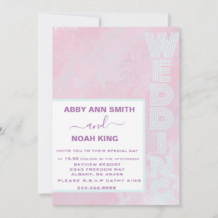 Aquarelle bleu rose Faire-part de mariage minimali
