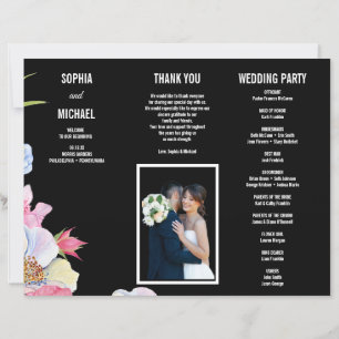 Aquarelle bleu rose Fleurs Programme de mariage Ci
