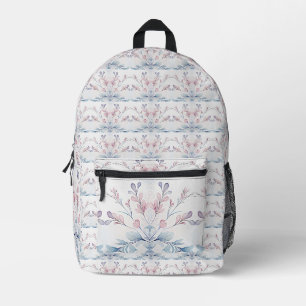 Aquarelle bleu rose floral sac à dos cousu