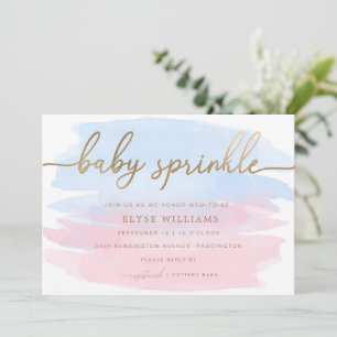 Aquarelle bleu rose or Bébé saupoudrer Invitation