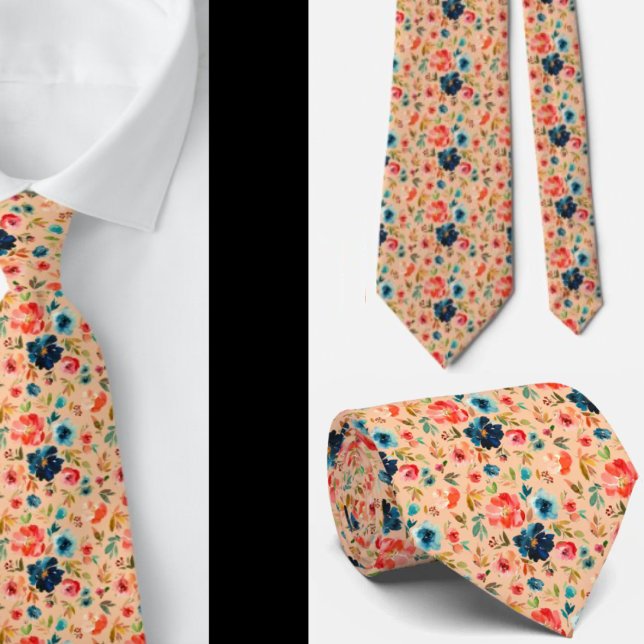 Aquarelle bleu rose rose pâle Rose Cravate (Créateur téléchargé)