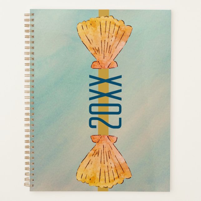 Aquarelle bleu sous-marine or coquilles de Saint-J (Devant)