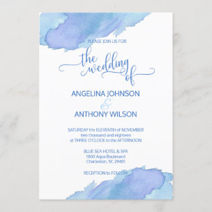 Aquarelle bleu Turquoise Aqua Wedding Invitations