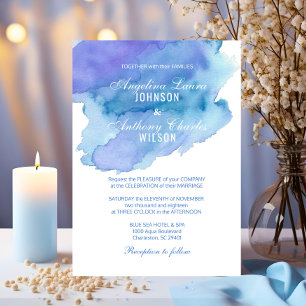 Aquarelle Bleu Turquoise Violet Mariage Invitation